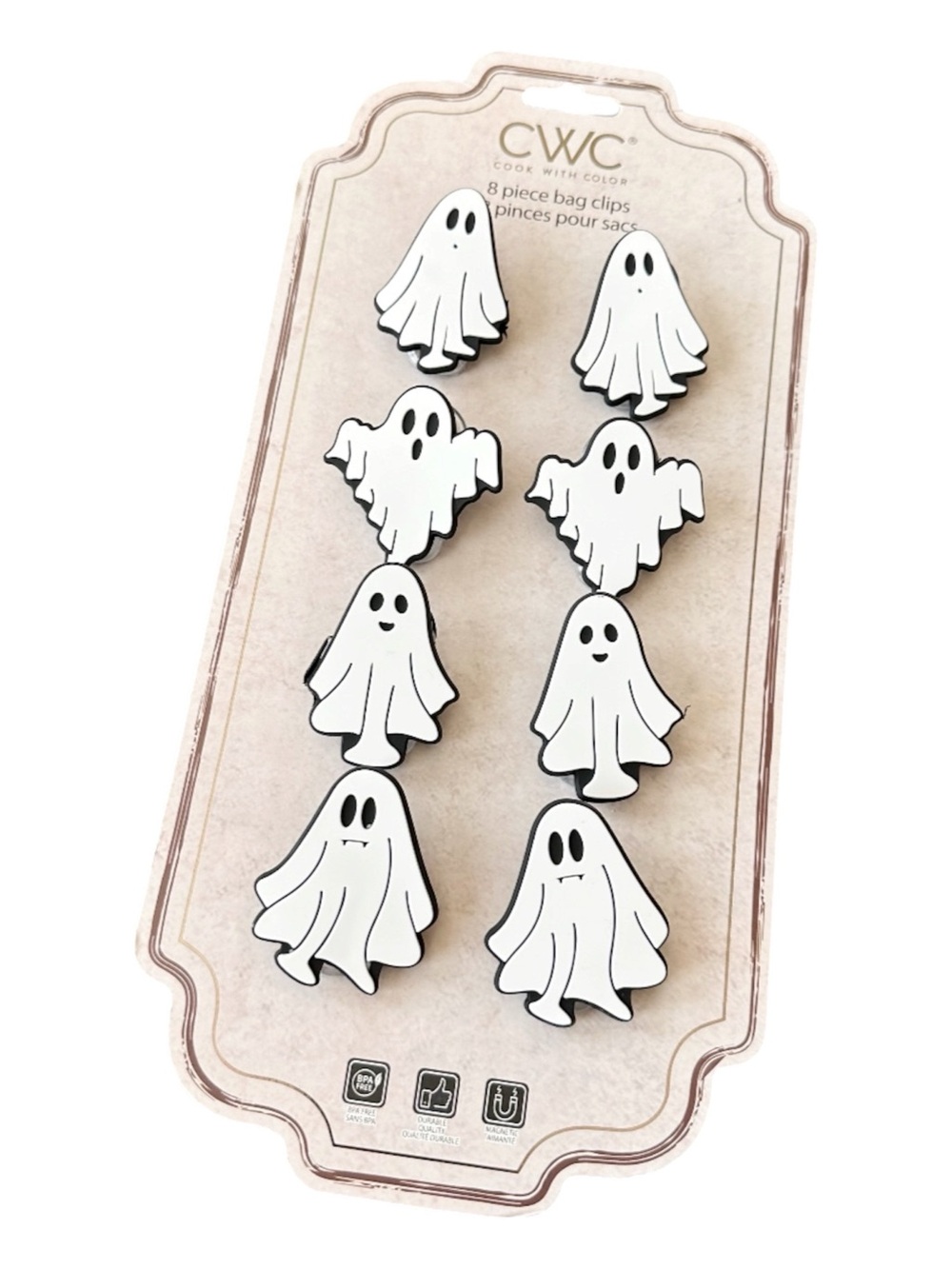 New CWC Cute HALLOWEEN GHOST DESIGN BAG CLIPS Set/8 With Magnetic Back
